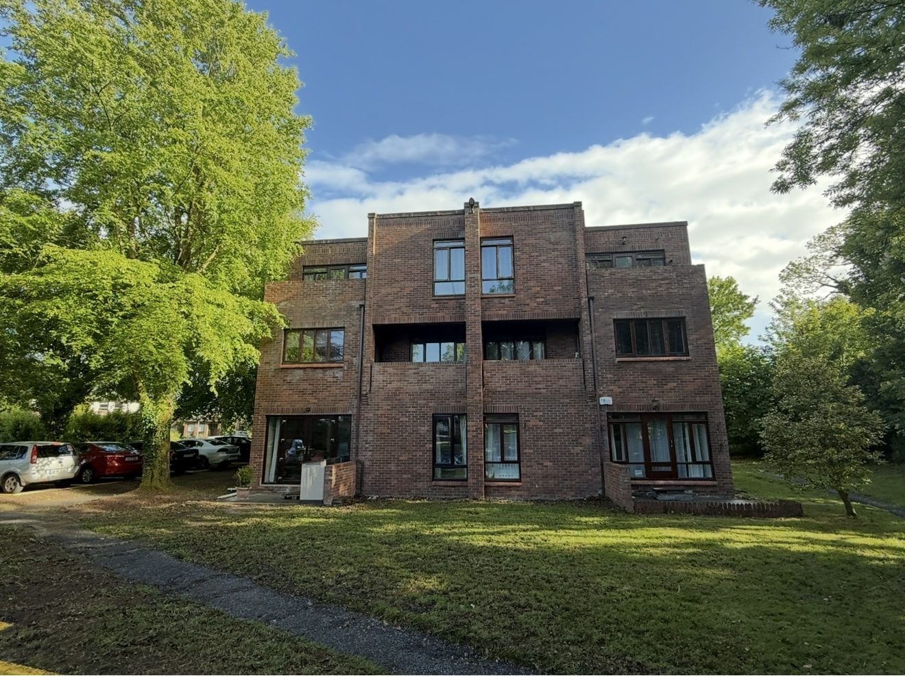 The front of the block from the car park